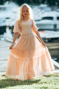 Tea Princess Monet Maxi Skirt in Pale Pink Blush - Size 8 - FLAWED